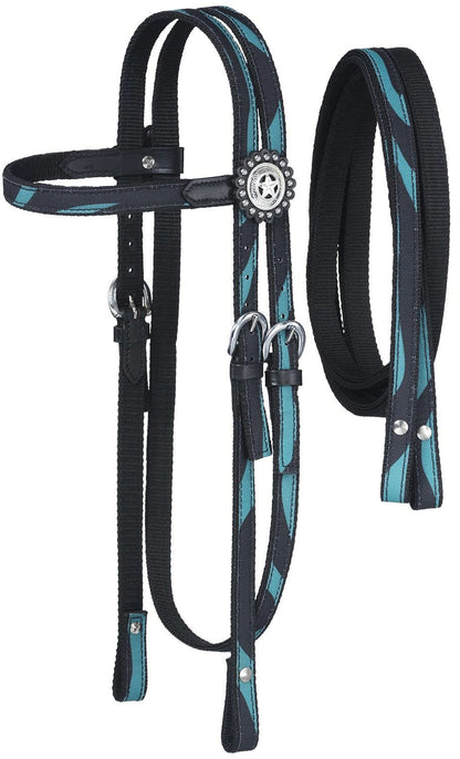 Tough-1 Dot & Print Browband Headstall/Rein Set - Zebra