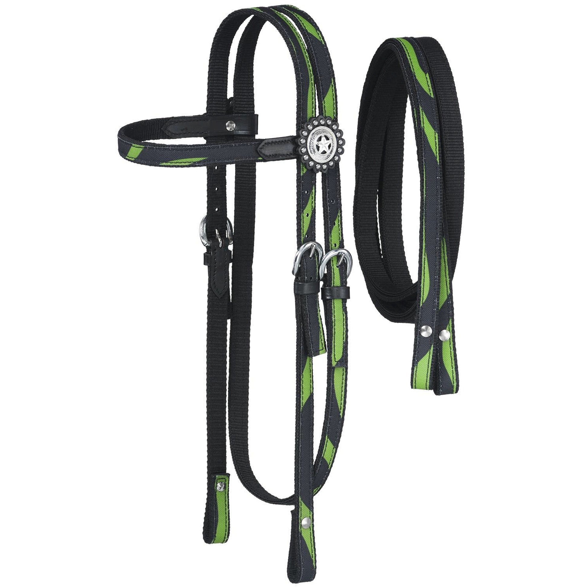 Tough-1 Dot & Print Browband Headstall/Rein Set - Zebra