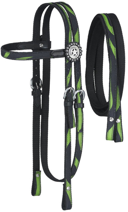 Tough-1 Dot & Print Browband Headstall/Rein Set - Zebra