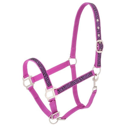 Nylon Halter with Glittery Zebra Print & Satin Hardware