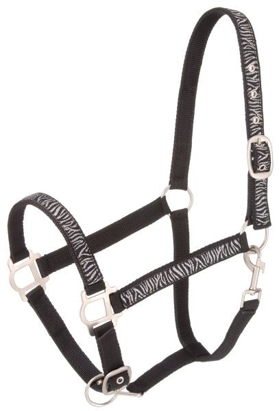 Nylon Halter with Glittery Zebra Print & Satin Hardware