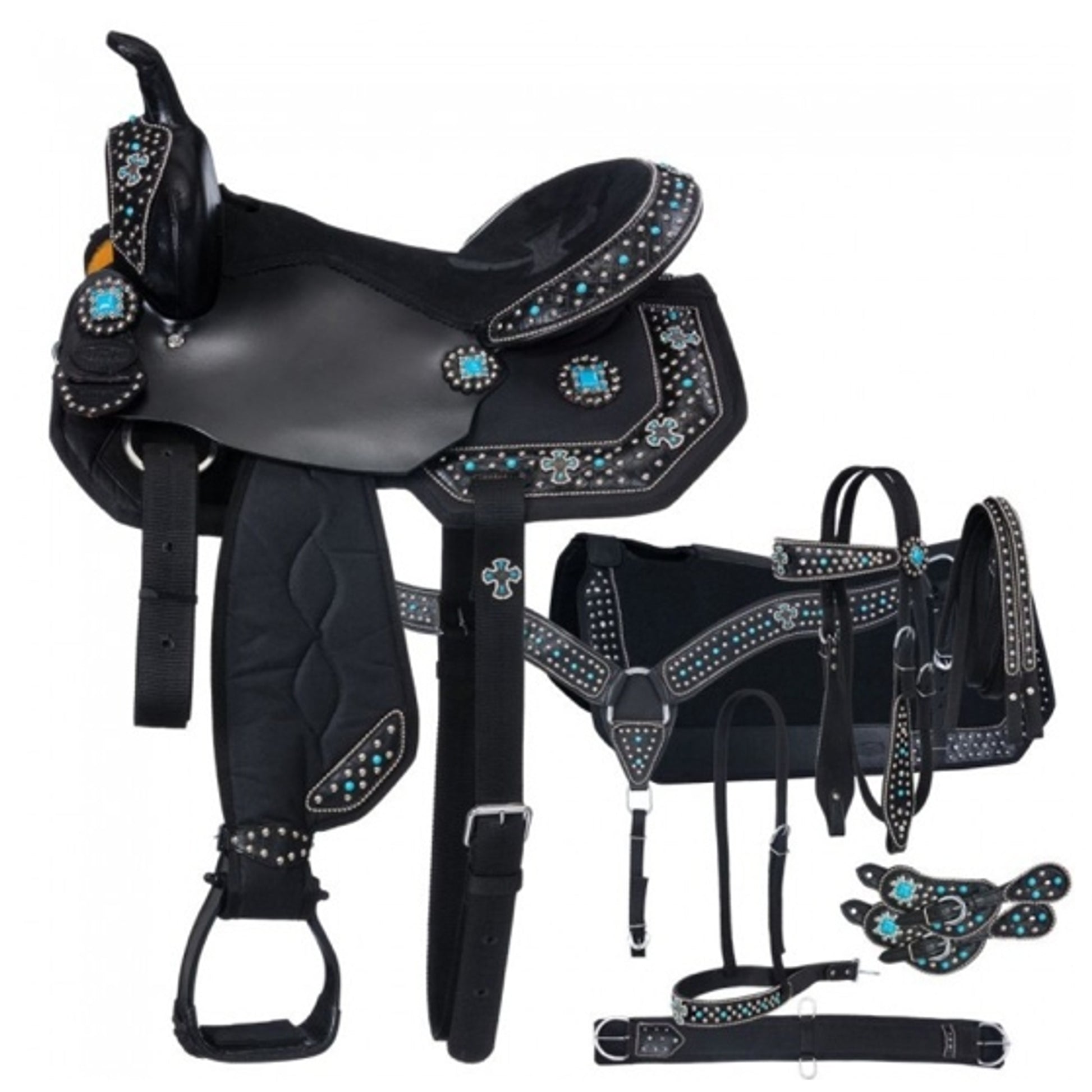 Eclipse By Tough-1 Starlight Turquoise Cross Pro Trail Saddle - 7 Piece