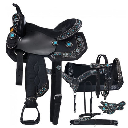 Eclipse By Tough-1 Starlight Turquoise Cross Pro Trail Saddle - 7 Piece