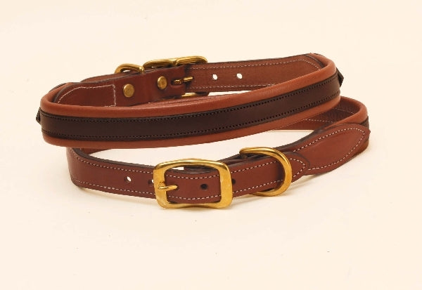 Tory Leather Milled Rolled Back Center Strip Dog Collar