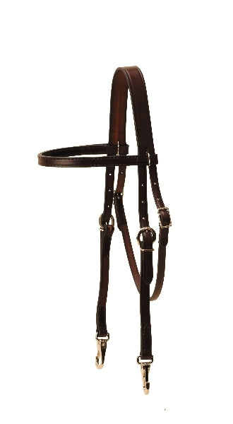 Tory Leather Brow Band Training Headstall - Nickel Snap Ends