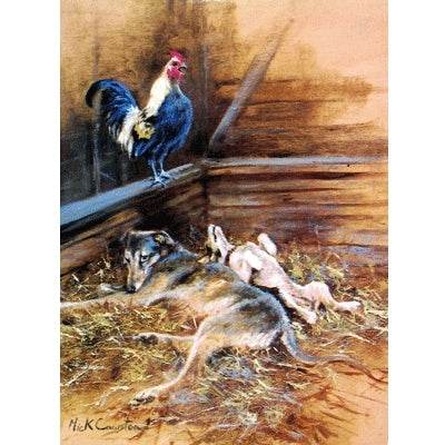 Early Morning Call (Lurcher, Jack Russell, Rooster) Blank Cards - 6 Pack