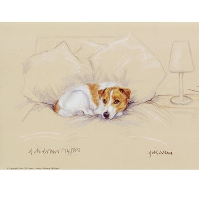 Terrier on Bed By: Gill Evans, Matted