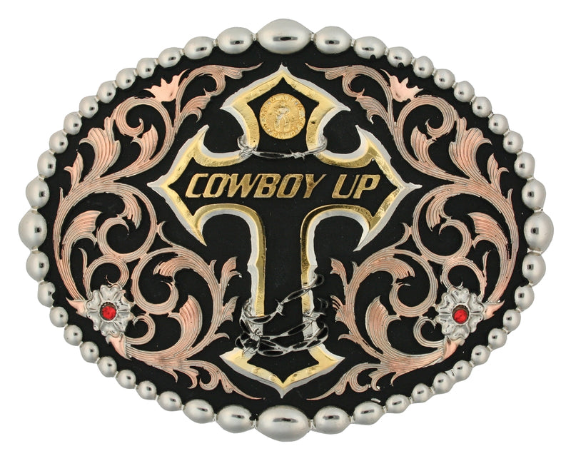 Montana Silversmiths Tri Color Cowboy Up Attitude Belt Buckle