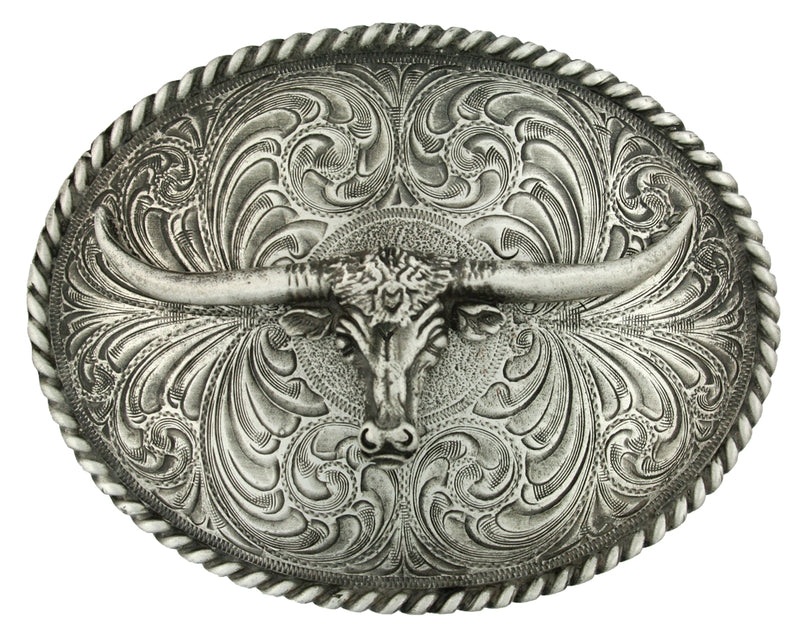 Montana Silversmiths Oval Longhorn Classic Antiqued Attitude Belt Buckle