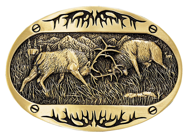 Montana Silversmiths Fighting Elk Brass Heritage Attitude Belt Buckle
