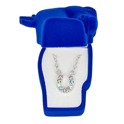 AWST Int'l Rhinestone Horseshoe Necklace with Horse Head Gift Box