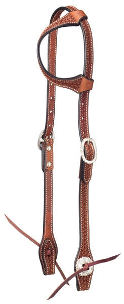 Tough-1 Leather Straight Brow Headstall - Silver Dot with Silver Hardware