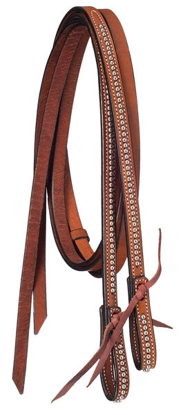 Tough-1 Premium Leather Split Reins with Silver Dots