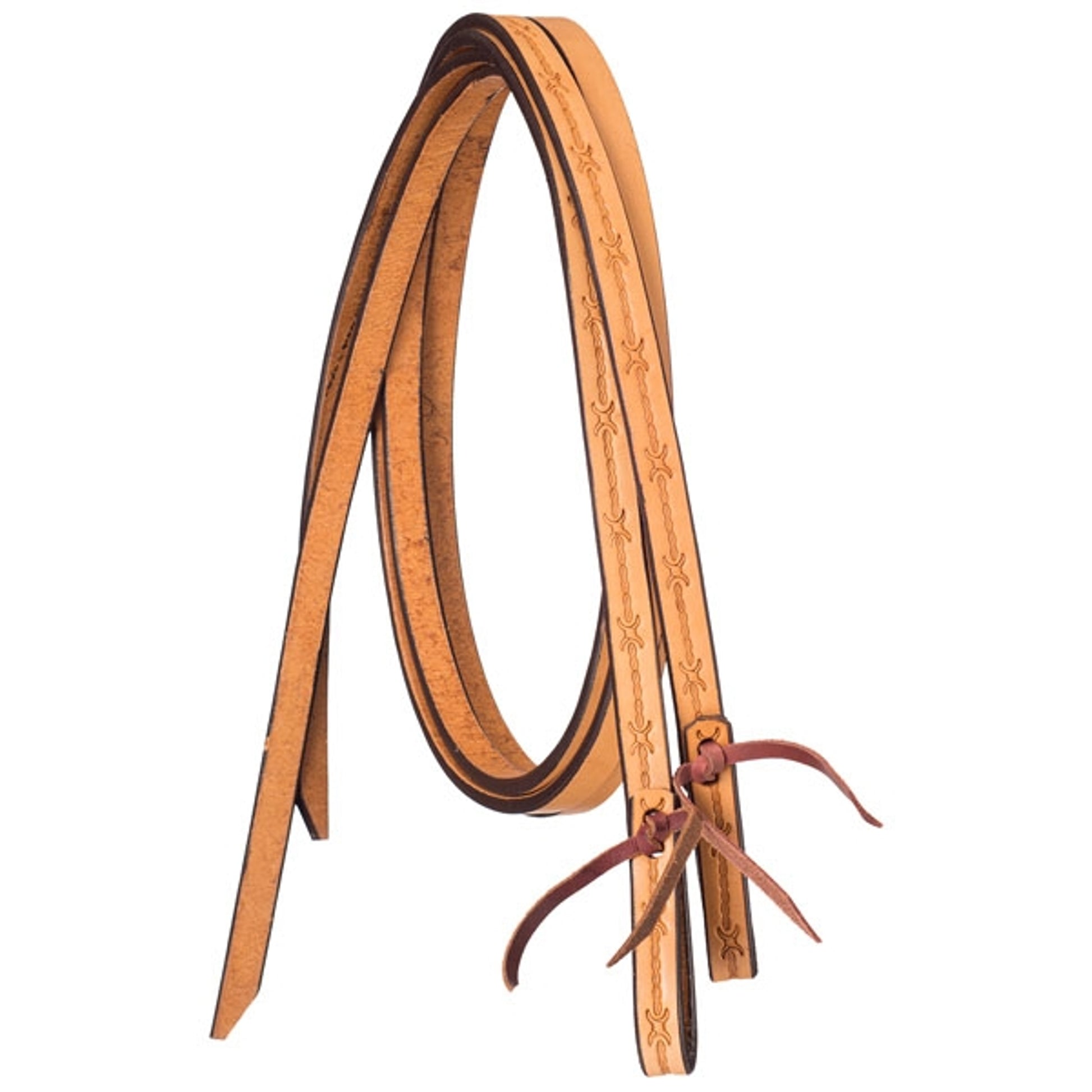 Tough1 Premium Leather Split Reins - Barbed Wire Tooled
