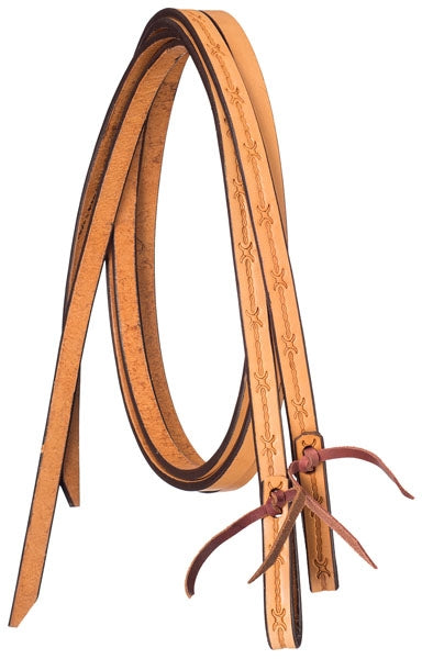 Tough1 Premium Leather Split Reins - Barbed Wire Tooled