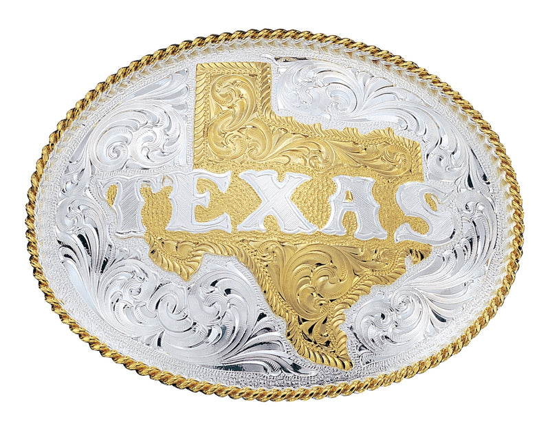Montana Silversmiths Silver Engraved Western Belt Buckle with Etched State Of Texas