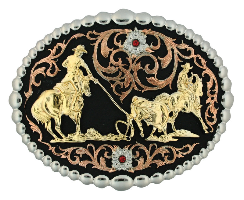 Montana Silversmiths Tri Color Team Roper Attitude Belt Buckle