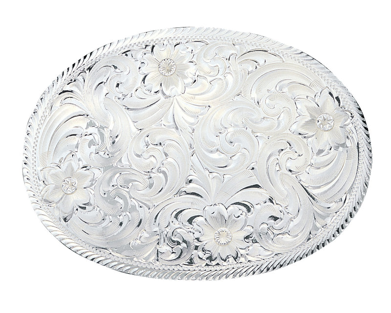 Montana Silversmiths Silver Engraved Western Belt Buckle with Etched Trim