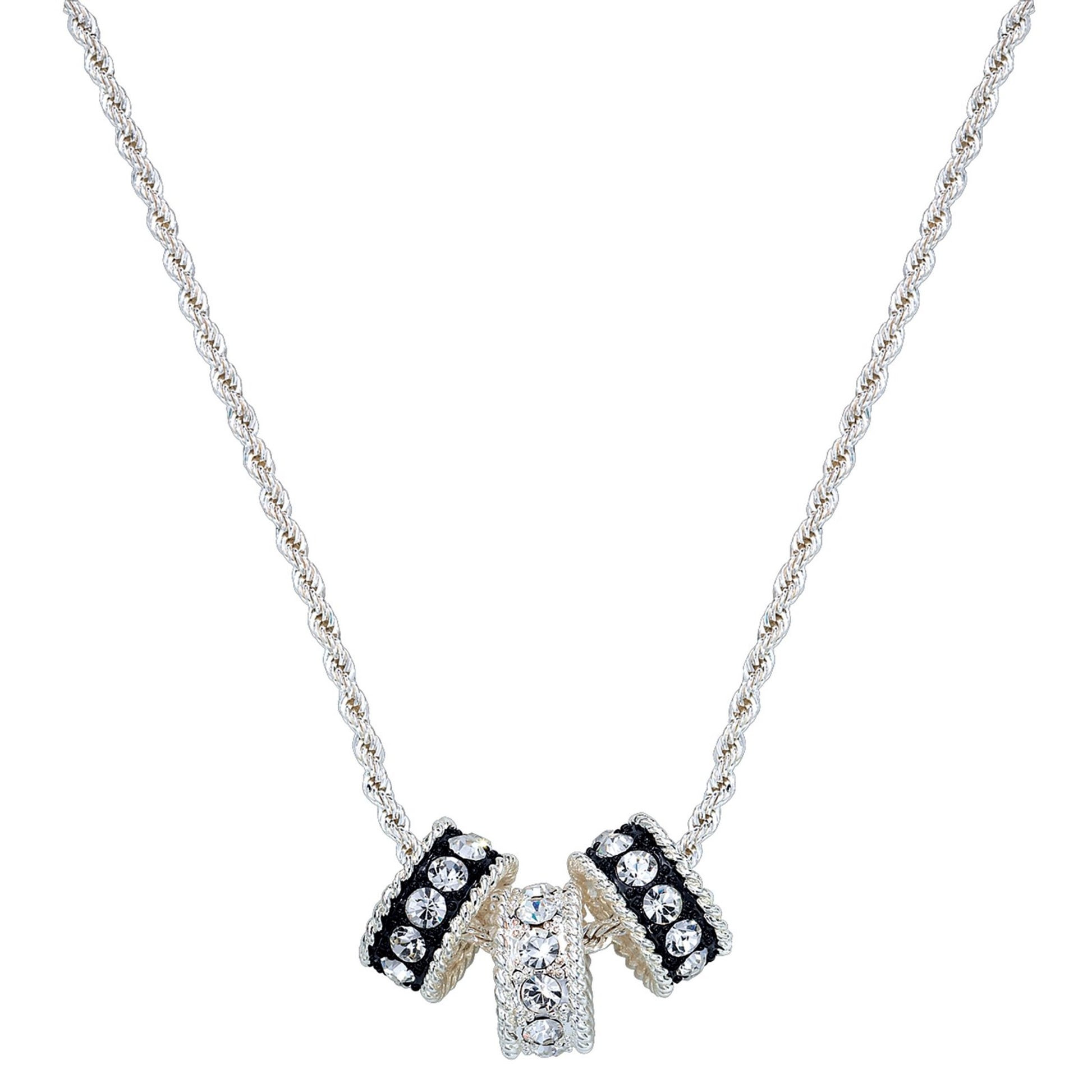 Montana Silversmiths Three Crystal And Black Rings Necklace