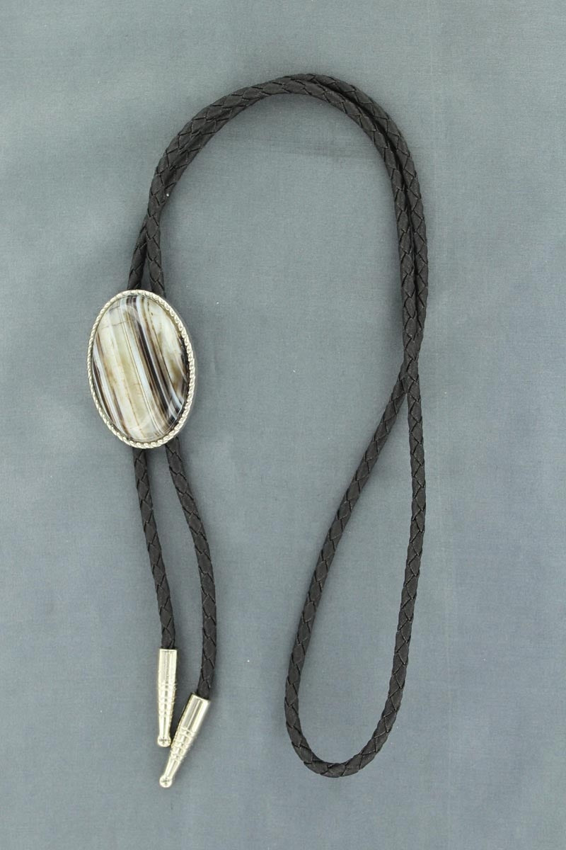 Double S Rope Edge Sardonyx Stone Bolo