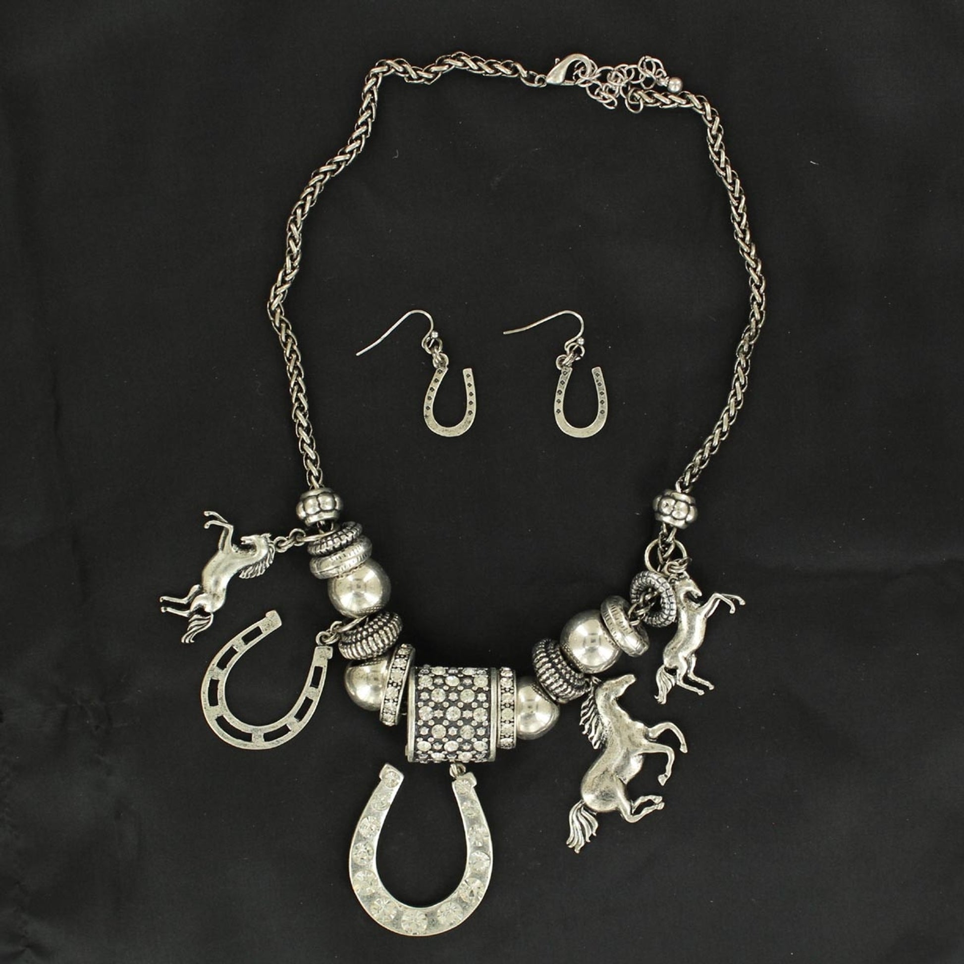 Blazin Roxx Crystal Horseshow Charm and Earring Set