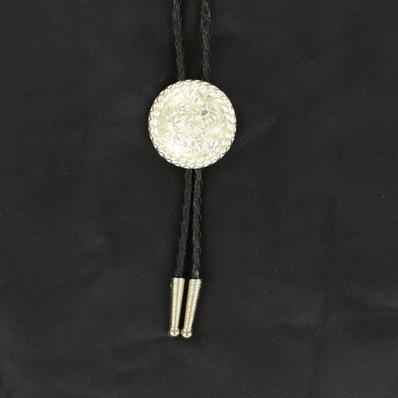 Double S Round Bolo Tie with Rope Edge