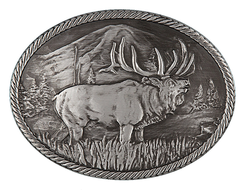 Montana Silversmiths Gunmetal Outdoor Series Wild Elk Carved Buckle