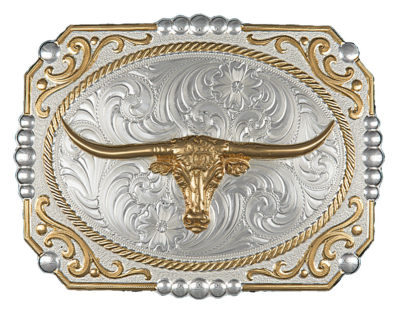 Montana Silversmiths Two-tone Cowboy Cameo Buckle with Longhorn