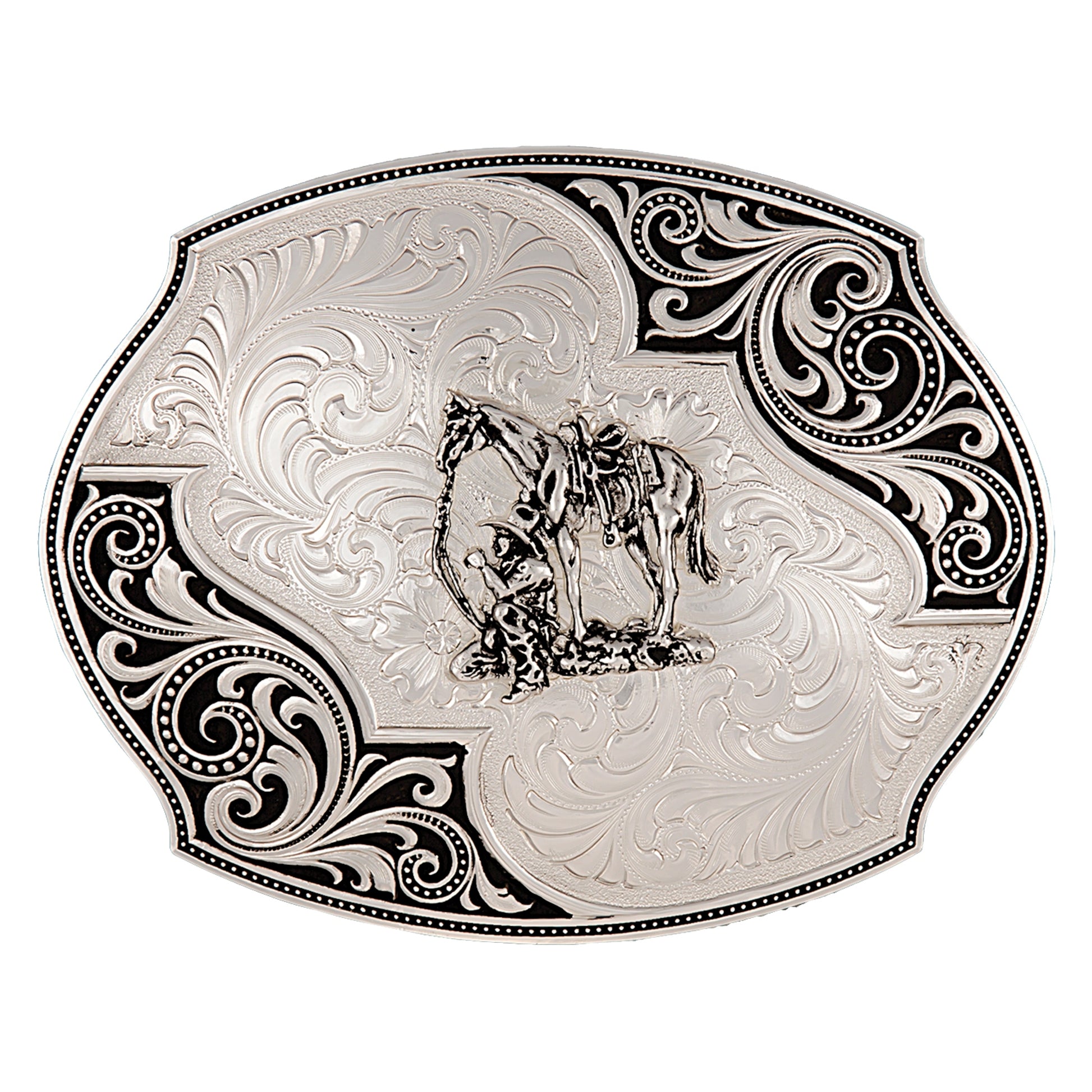 Montana Silversmiths Western Lace Whisper Flourish Buckle With Cowboy And Horse