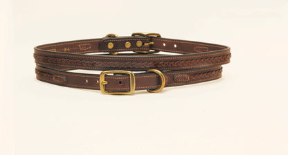 Tory Leather 3/4" Dog Collar - Raised Center Braid - Brass