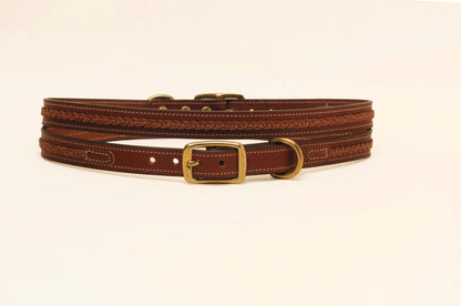 Tory Leather 3/4" Dog Collar - Raised Center Braid - Brass