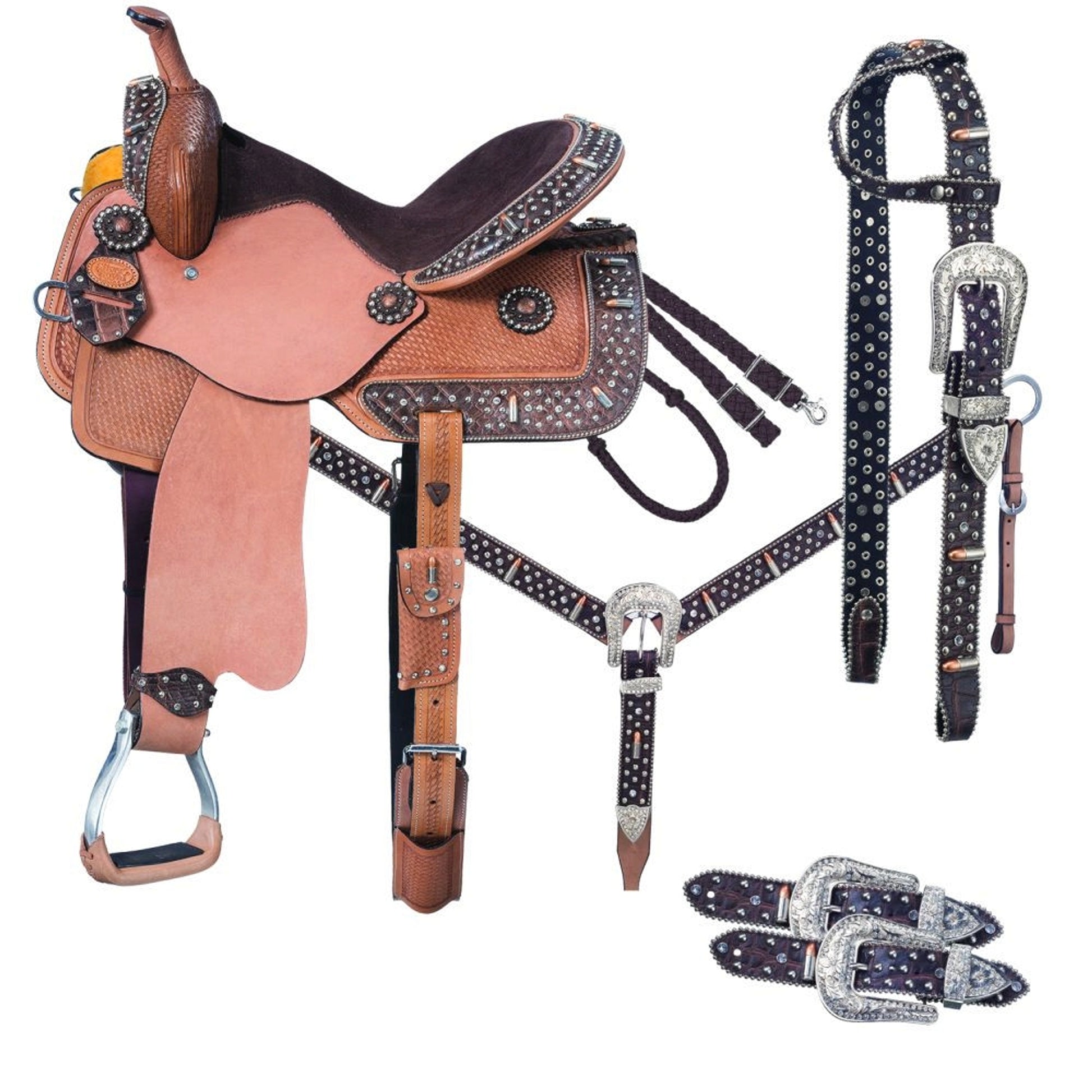 Silver Royal Remington Belt Buckle Bling Barrel Saddle 5-Piece Package