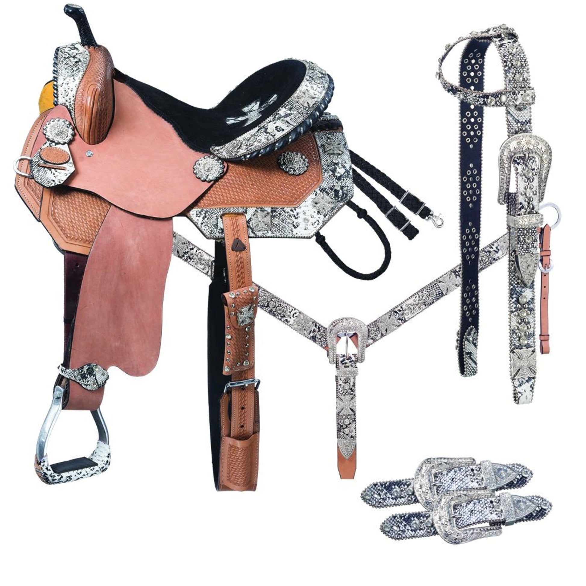 Silver Royal Greyson Belt Buckle Bling Barrel Saddle 5-Piece Package