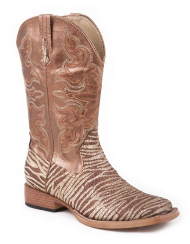 Roper Ladies Square Toe Glitter Boots - Brown/Gold