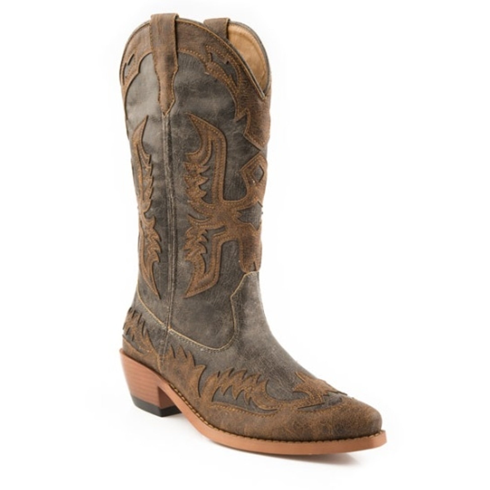 Roper Ladies Fashion Snip Toe Faux Leather Boots - Brown/Grey