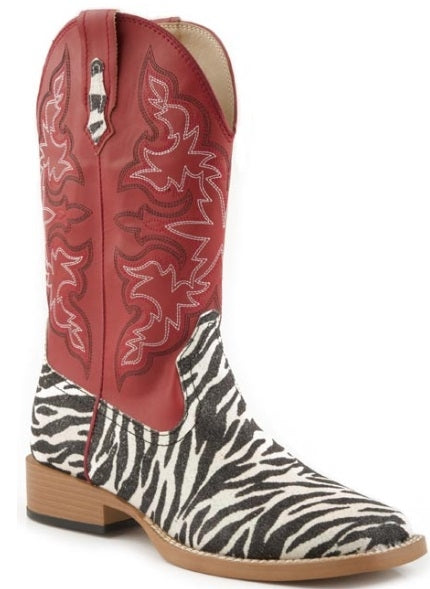 Roper Ladies Bling Wide Toe Faux Leather Western Boots - Red/Imitation Print