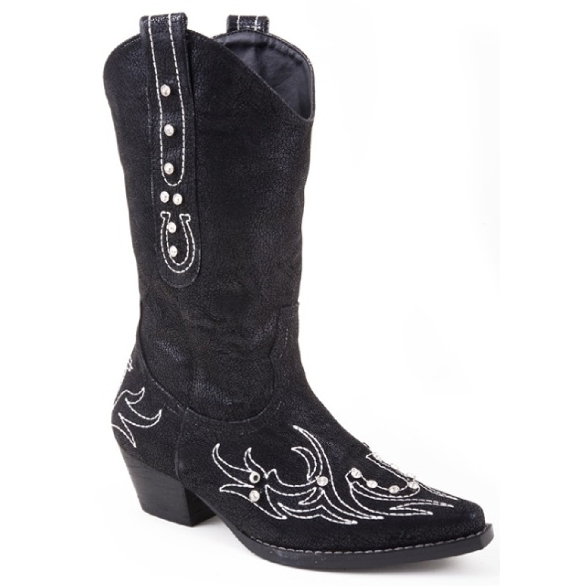 Roper Girls Faux Leather Fashion Boot - Black, Crystals