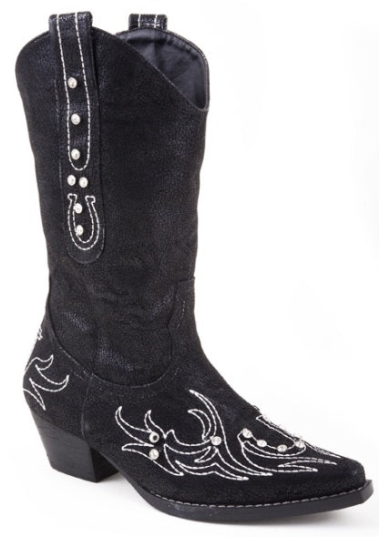 Roper Girls Faux Leather Fashion Boot - Black, Crystals