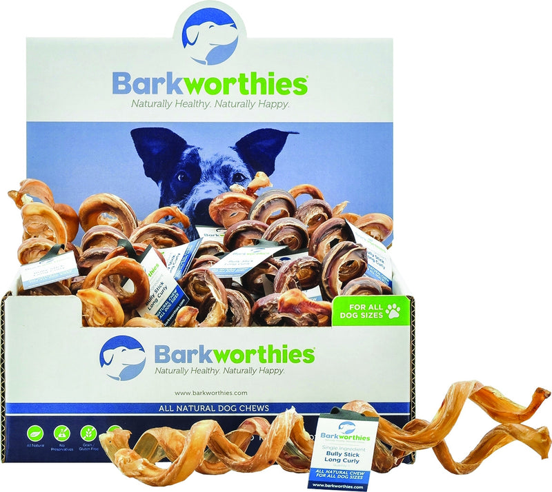 Barkworthies All Natural Long Curly Bully Stick Dog Chew