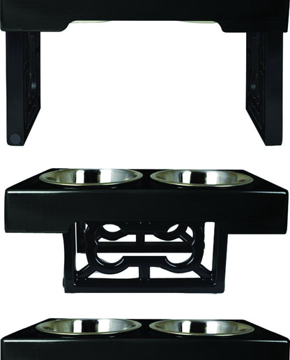 OUR PETS Barking Bistro Adjustable Dog Feeder - Black - 2.9In/8In/12In