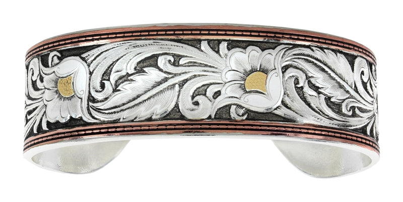 Montana Silversmiths LeatherCut Tri-Colored Floral Cuff Bracelet