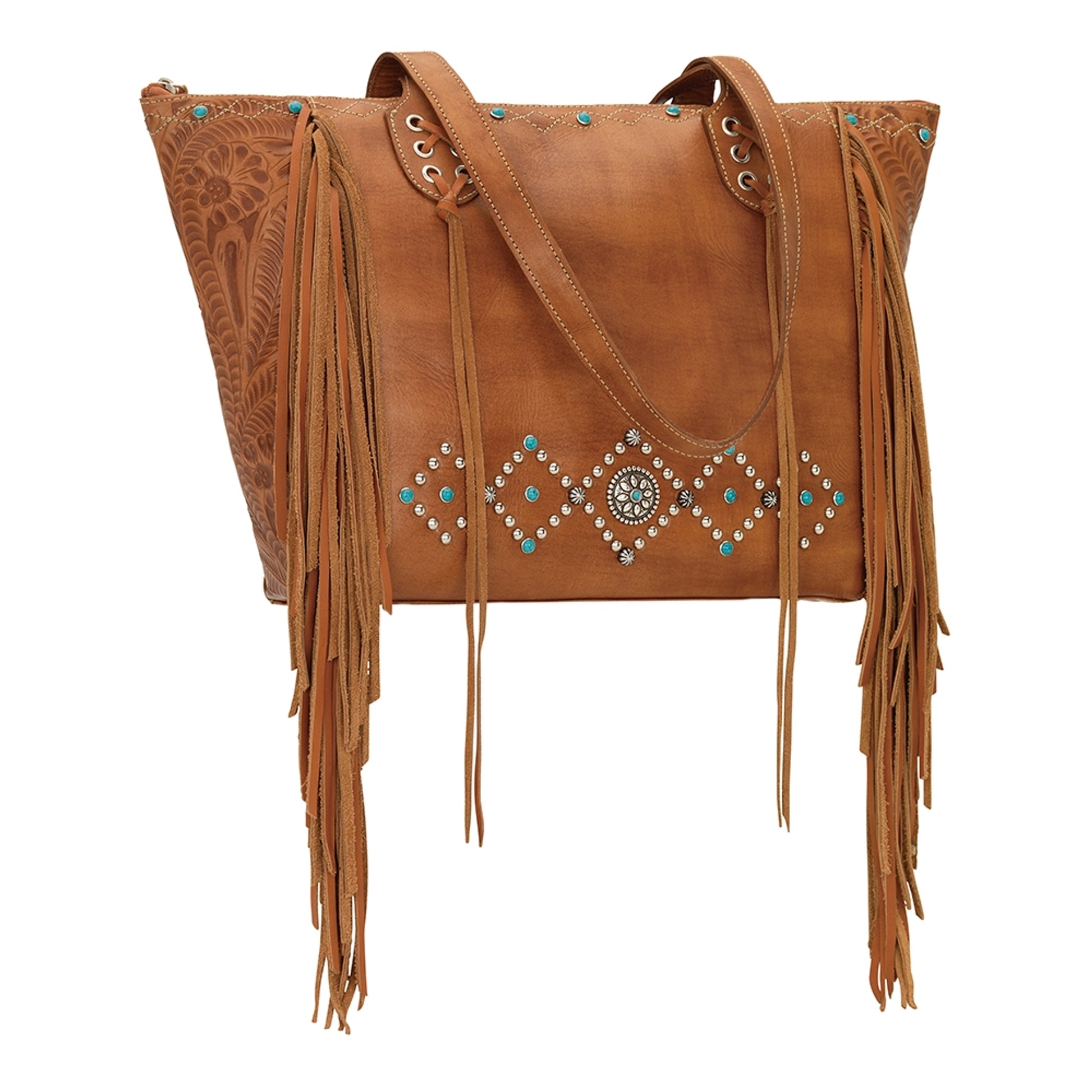 AMERICAN WEST Canyon Creek Zip-Top Fringe Tote - Tan