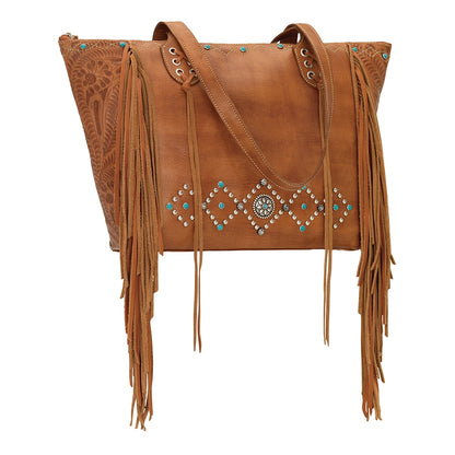 AMERICAN WEST Canyon Creek Zip-Top Fringe Tote - Tan