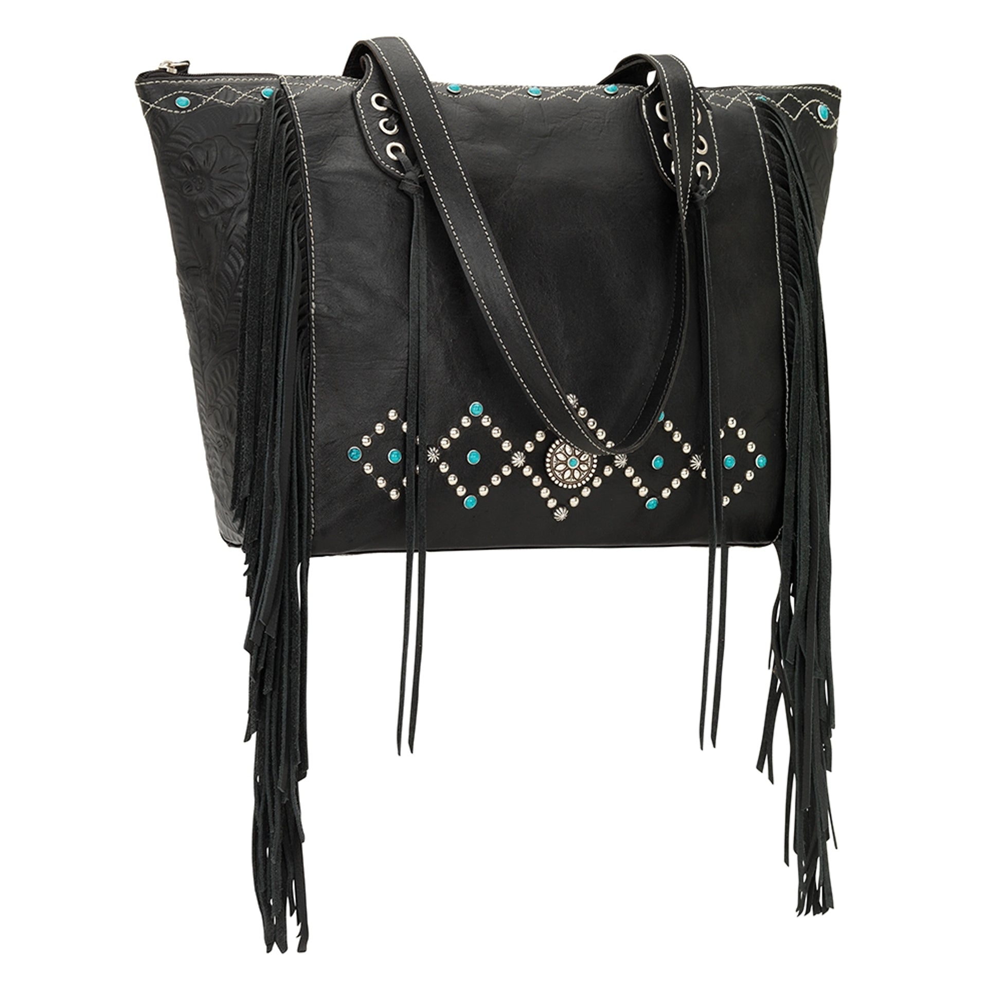 AMERICAN WEST Canyon Creek Zip-Top Fringe Tote - Tan