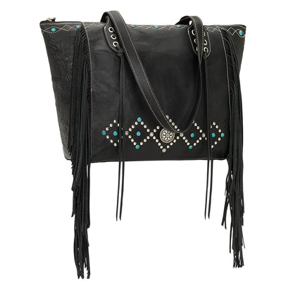 AMERICAN WEST Canyon Creek Zip-Top Fringe Tote - Tan