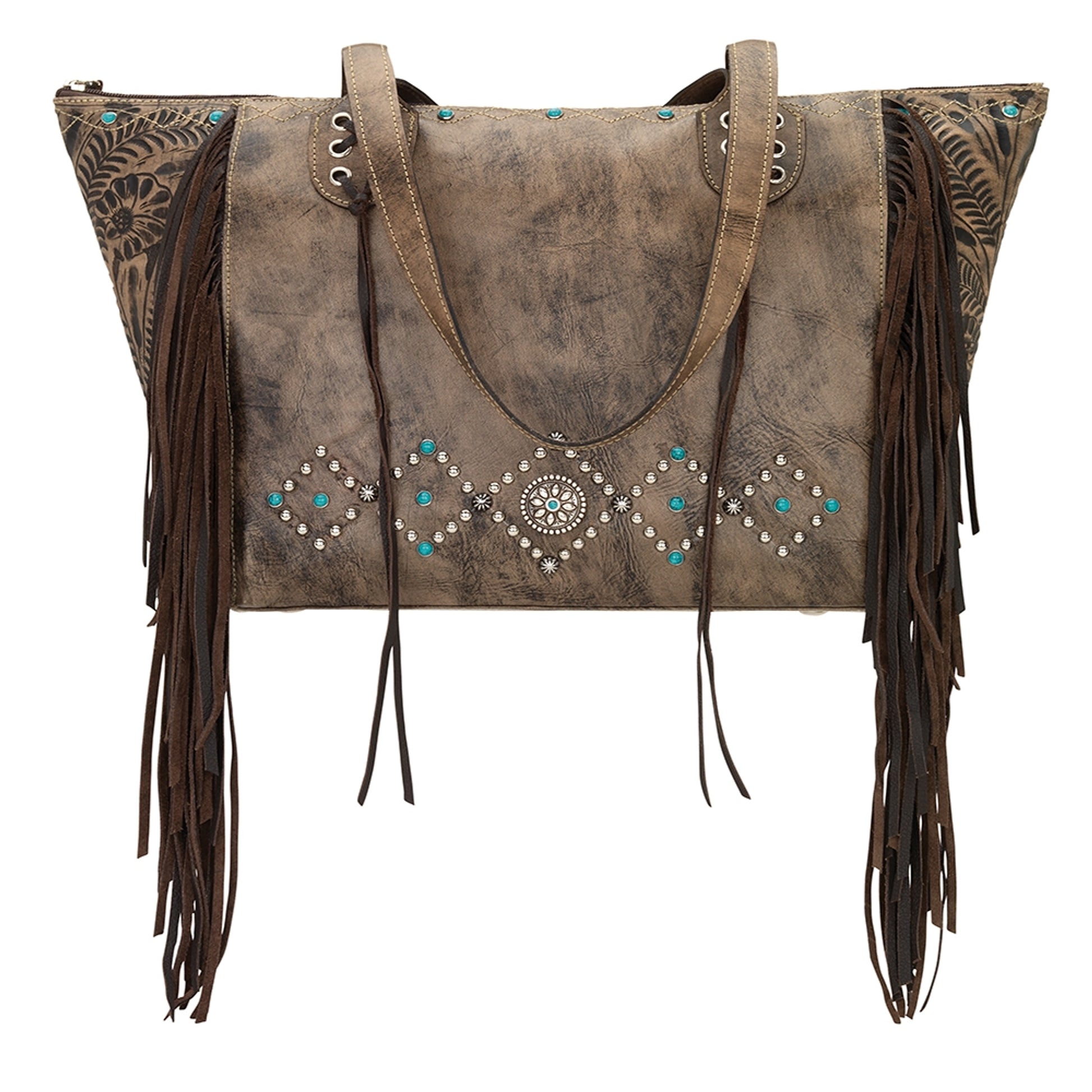 AMERICAN WEST Canyon Creek Zip-Top Fringe Tote - Tan
