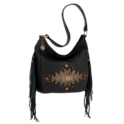 AMERICAN WEST Dream Catcher Slouch Zip Top Shoulder Bag - Black