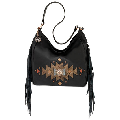 AMERICAN WEST Dream Catcher Slouch Zip Top Shoulder Bag - Black