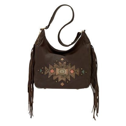 AMERICAN WEST Dream Catcher Slouch Zip Top Shoulder Bag - Black