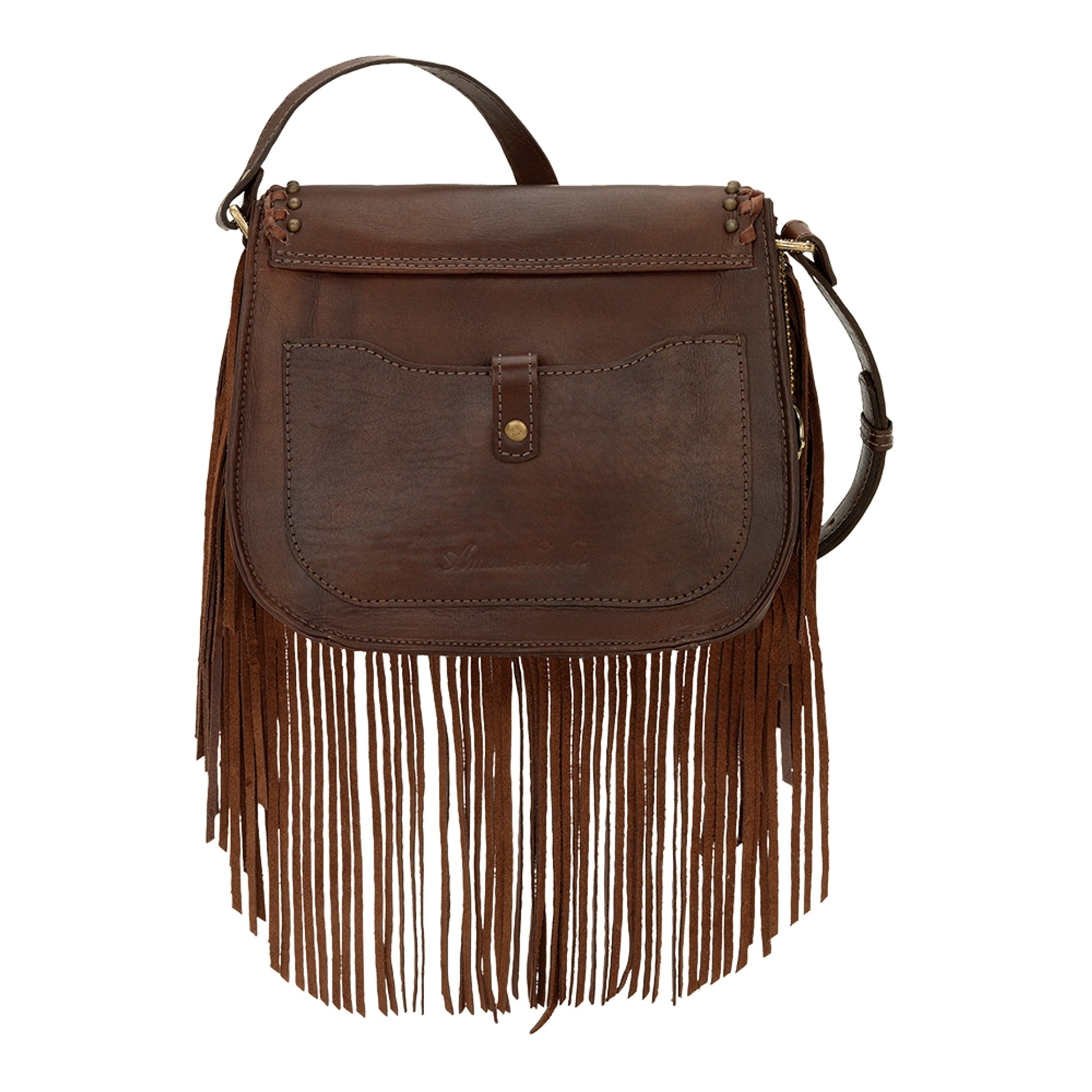 AMERICAN WEST Pueblo Moon Fringe Crossbody Flap Bag - Charcoal Brown